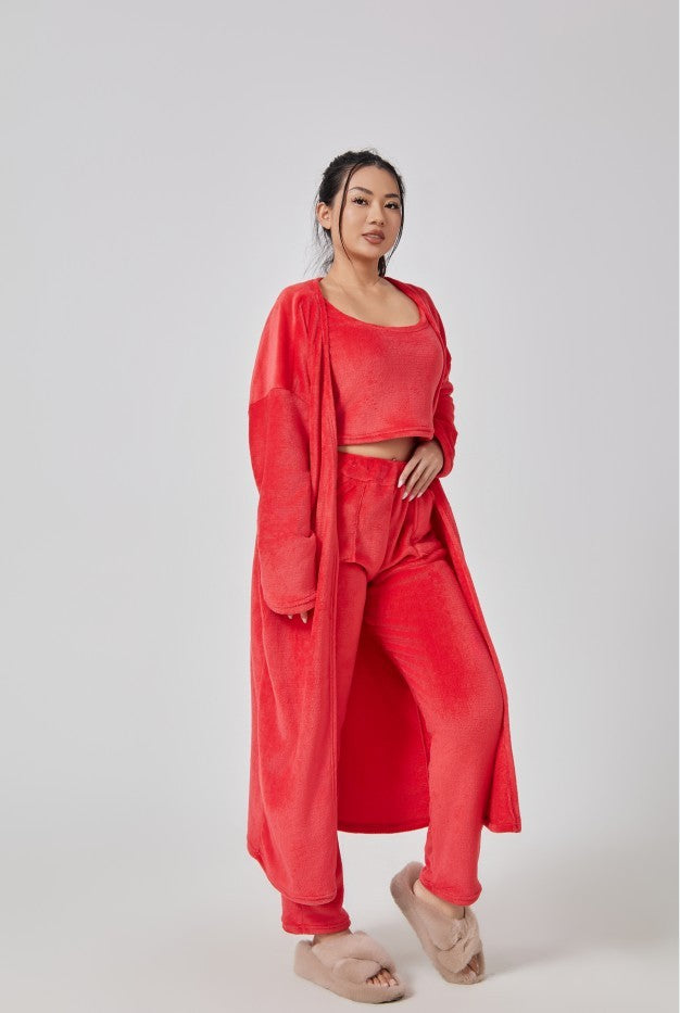 Cozy Pyjama Set 3 Piece Lounge Set - Vest, Trousers, Robe