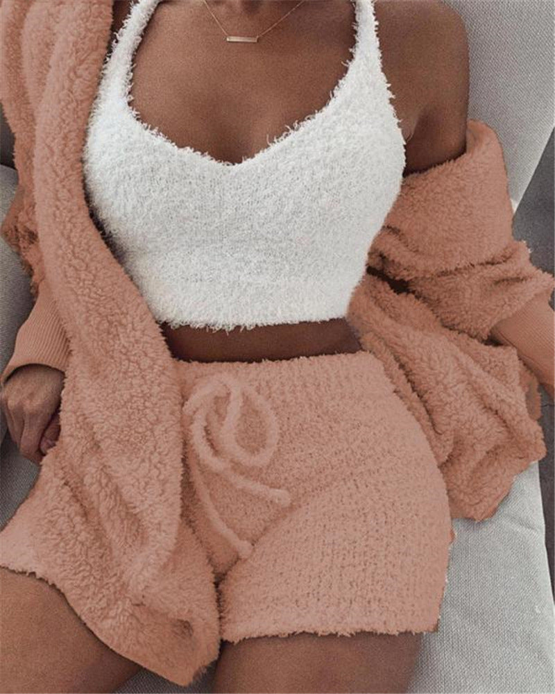 3pcs Luxurious Loungewear set - Tank, Robe, Shorts
