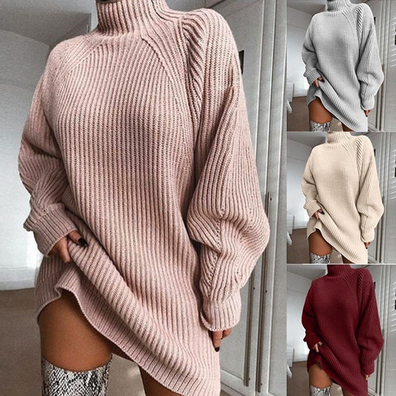 Knitted Turtleneck Long Sweater Sweater Dress
