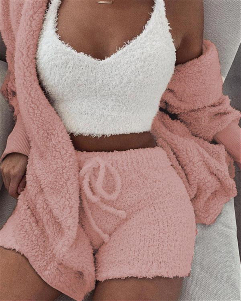3pcs Luxurious Loungewear set - Tank, Robe, Shorts