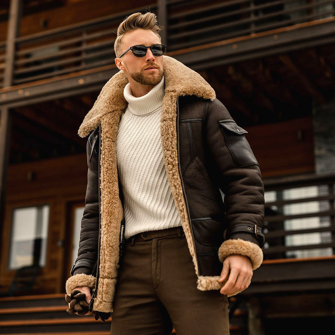 Military Leather & Faux Fur Heavyweight Jacket