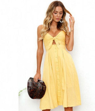 Backless Button Evening Dress