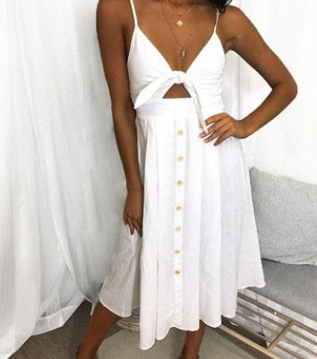 Backless Button Evening Dress