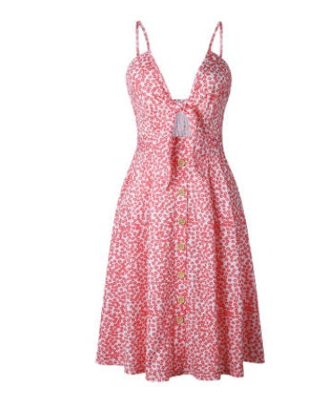 Backless Button Evening Dress