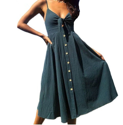 Backless Button Evening Dress