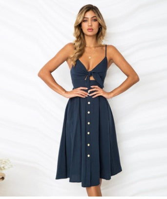 Backless Button Evening Dress