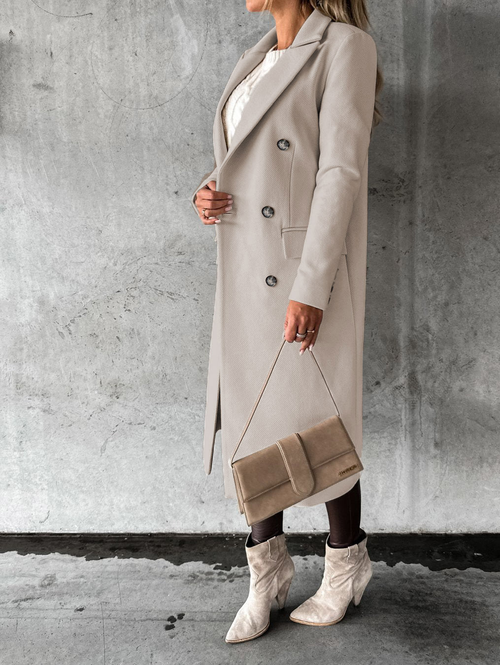Double-breasted Lapel Coat Slim Long Coat