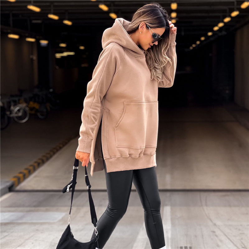 Kangaroo Pocket Side-Slit Cotton Hoodie