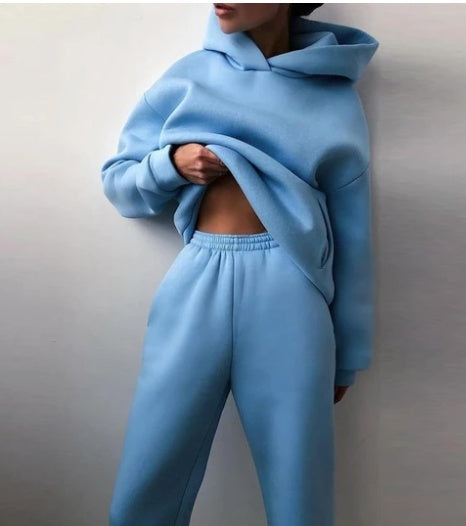 Casual Hooded Sweater Two-piece Fleece Tracksuit