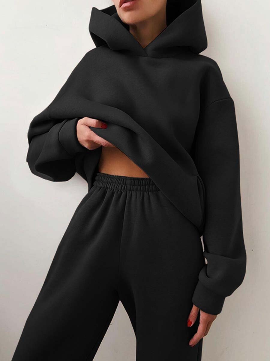 Casual Hooded Sweater Two-piece Fleece Tracksuit