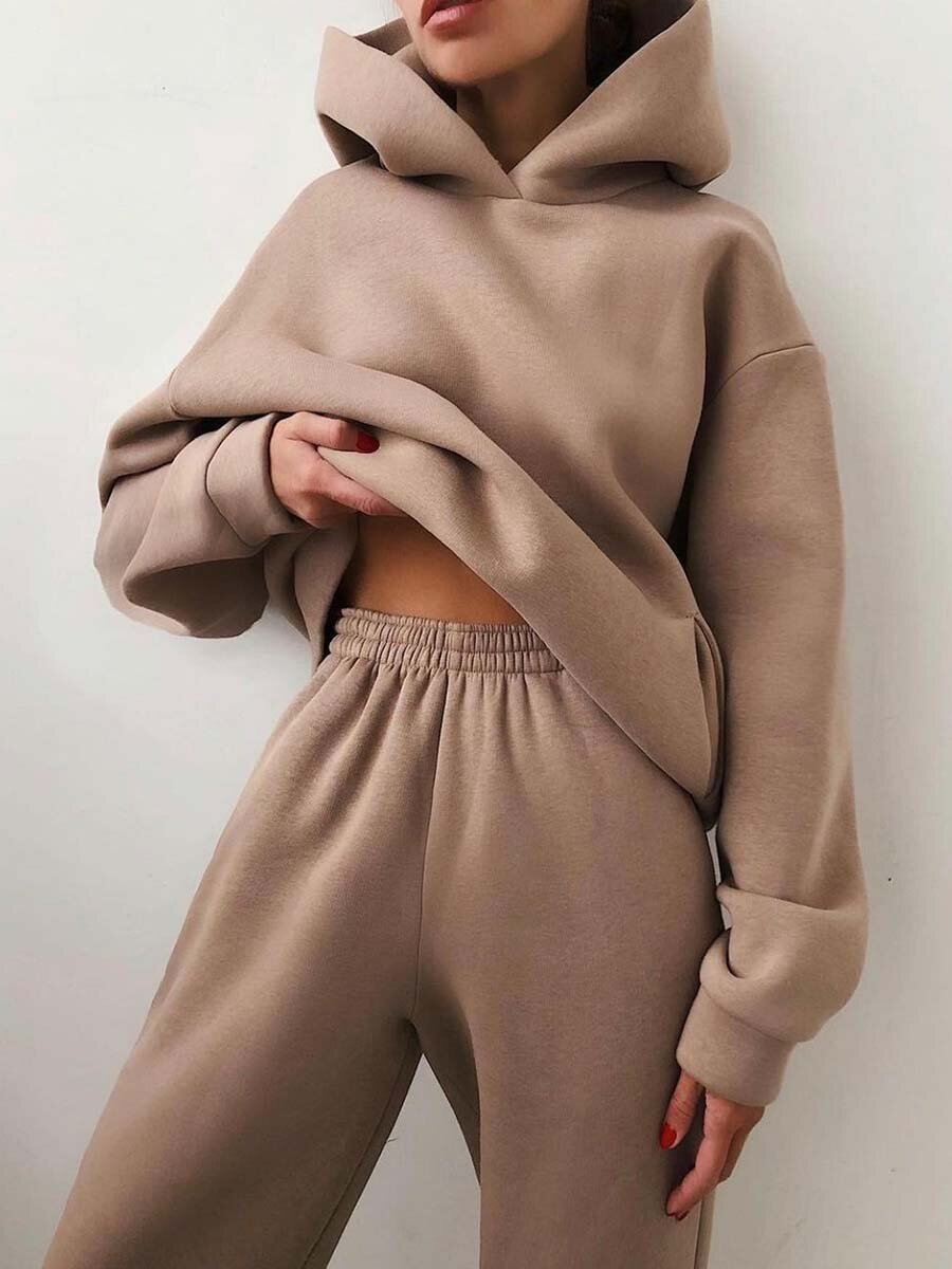 Casual Hooded Sweater Two-piece Fleece Tracksuit