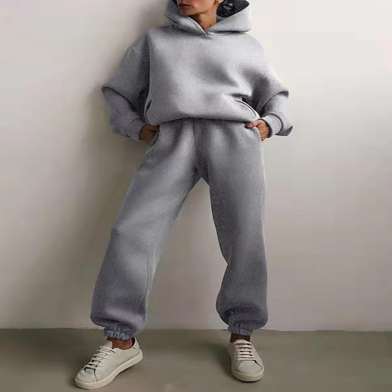 Casual Hooded Sweater Two-piece Fleece Tracksuit
