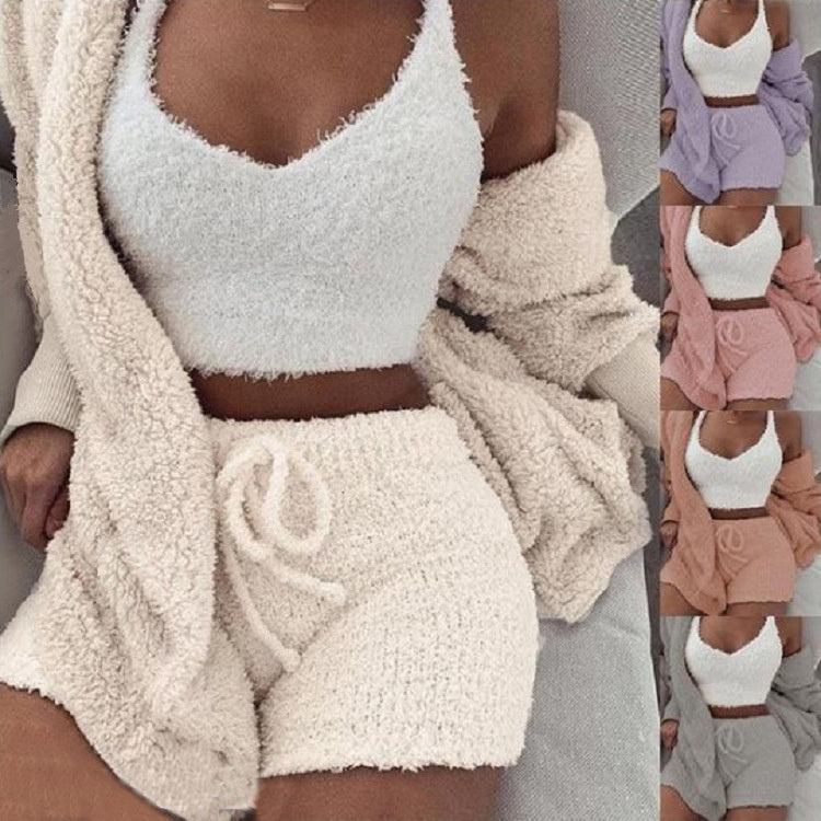 3pcs Luxurious Loungewear set - Tank, Robe, Shorts