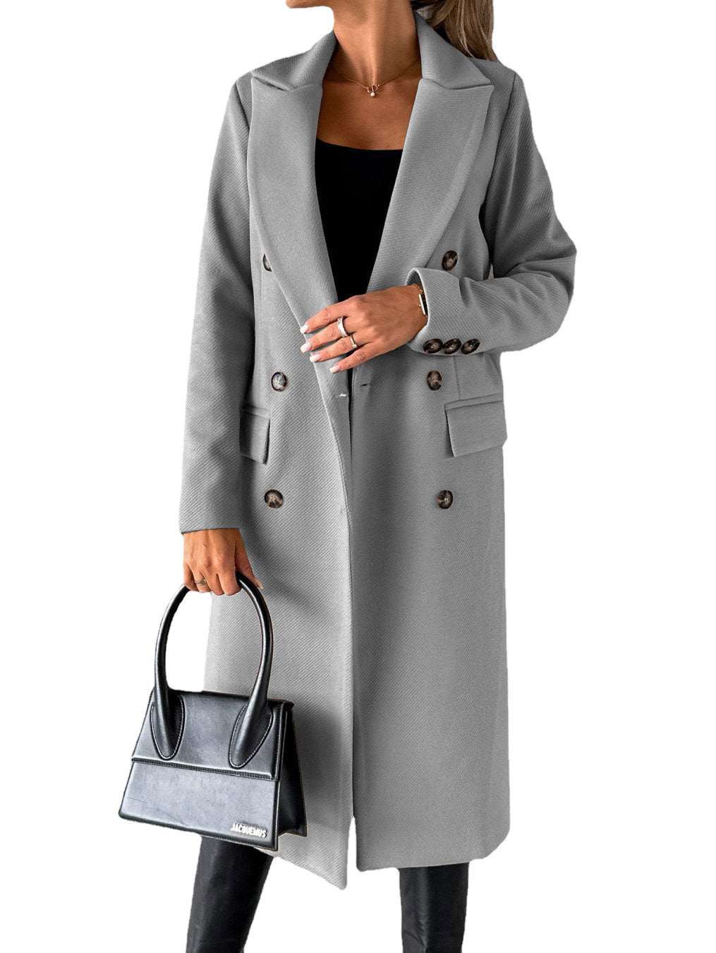 Double-breasted Lapel Coat Slim Long Coat