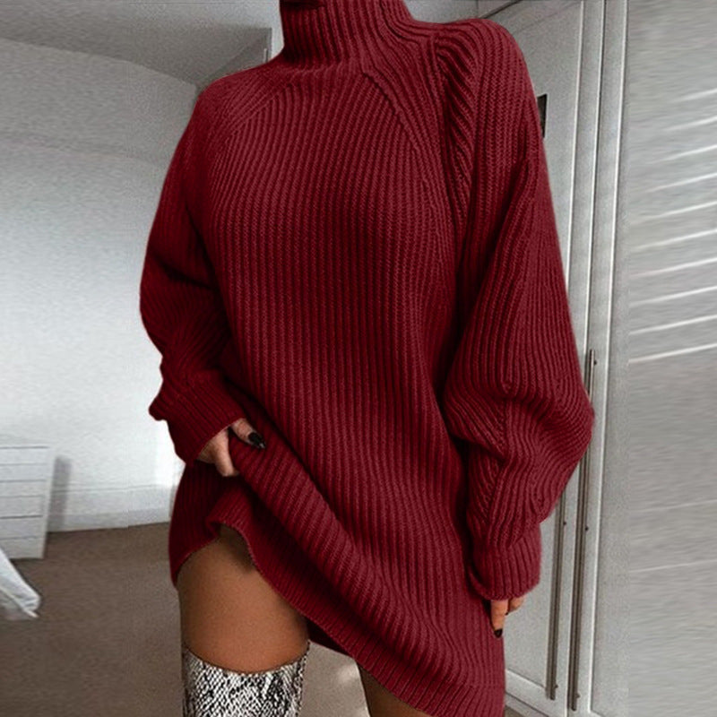 Knitted Turtleneck Long Sweater Sweater Dress