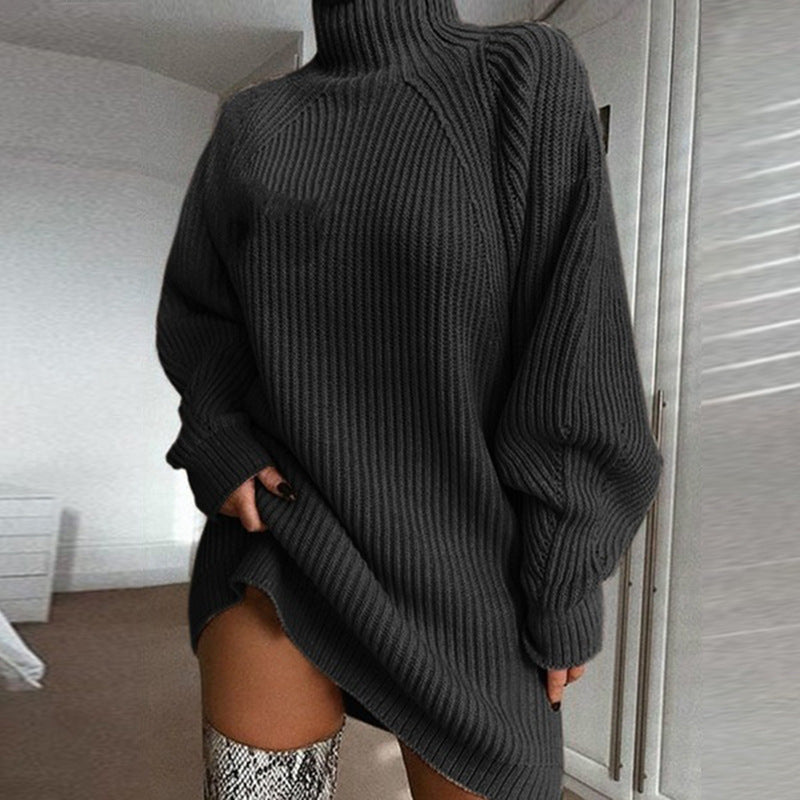 Knitted Turtleneck Long Sweater Sweater Dress