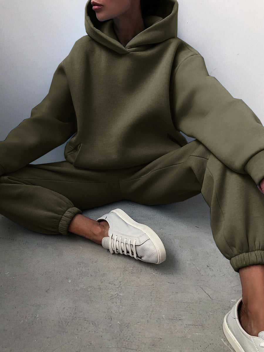 Casual Hooded Sweater Two-piece Fleece Tracksuit