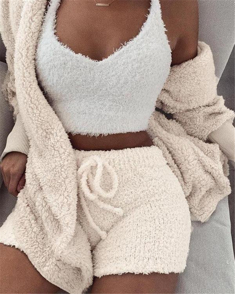 3pcs Luxurious Loungewear set - Tank, Robe, Shorts