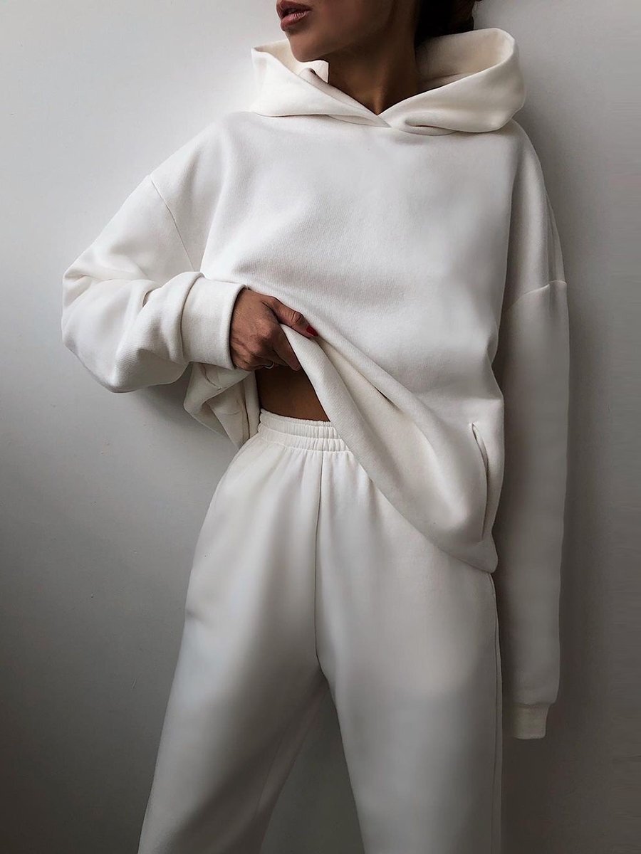 Casual Hooded Sweater Two-piece Fleece Tracksuit