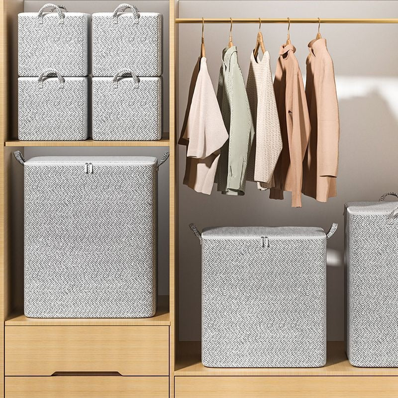 Grey Herringbone Storage Bag for Home Use, Dust-Proof Organiser for Blankets, Clothes, and Bedding Storage Bag