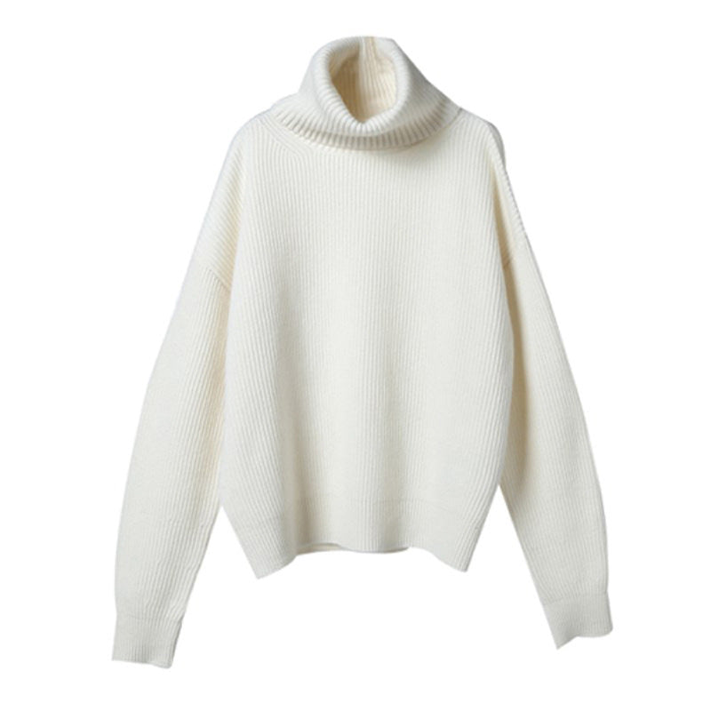 High/Turtle-neck sweater for women, Autumn Winter style, thick and loose short style, pullover, free collar, lazy knit base sweater