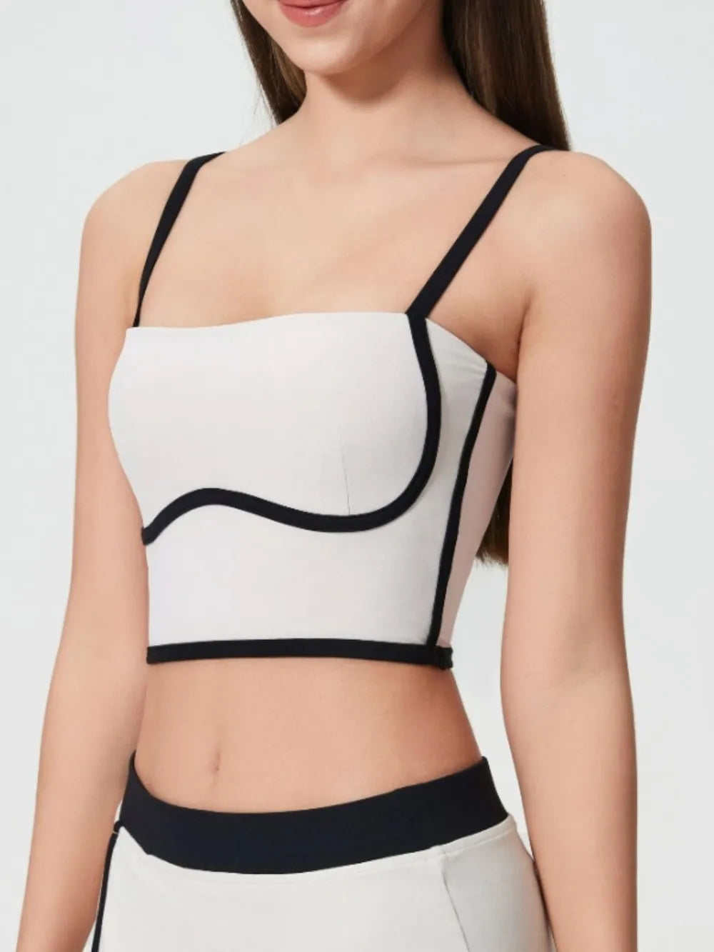 Contrast Trim Square Neck Active Cami with Detachable Chest Pads