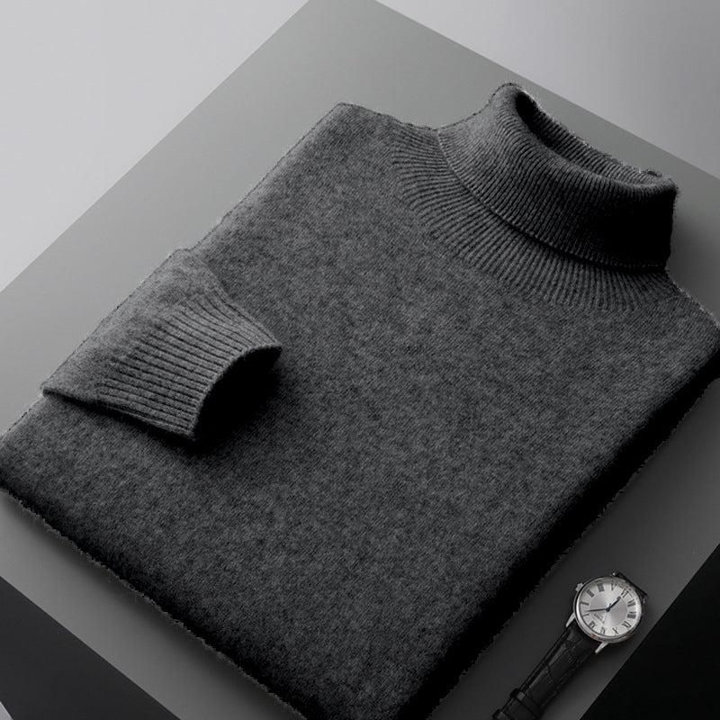 Men's high-collar pullover sweater loose knit for men