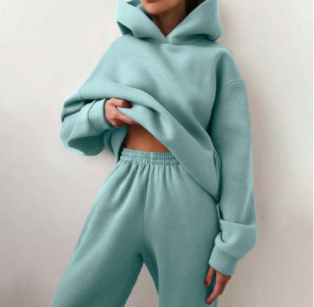 Casual Hooded Sweater Two-piece Fleece Tracksuit