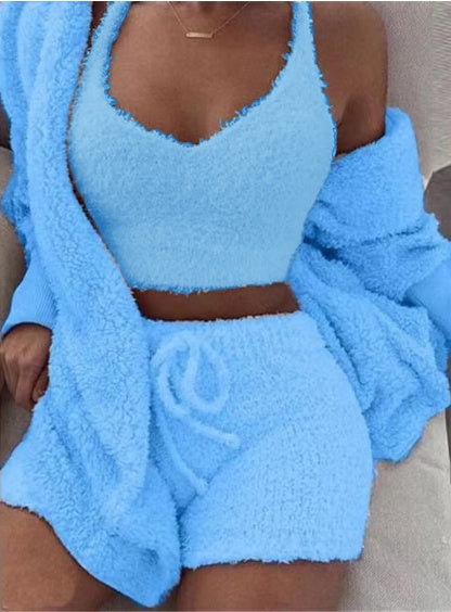 3pcs Luxurious Loungewear set - Tank, Robe, Shorts