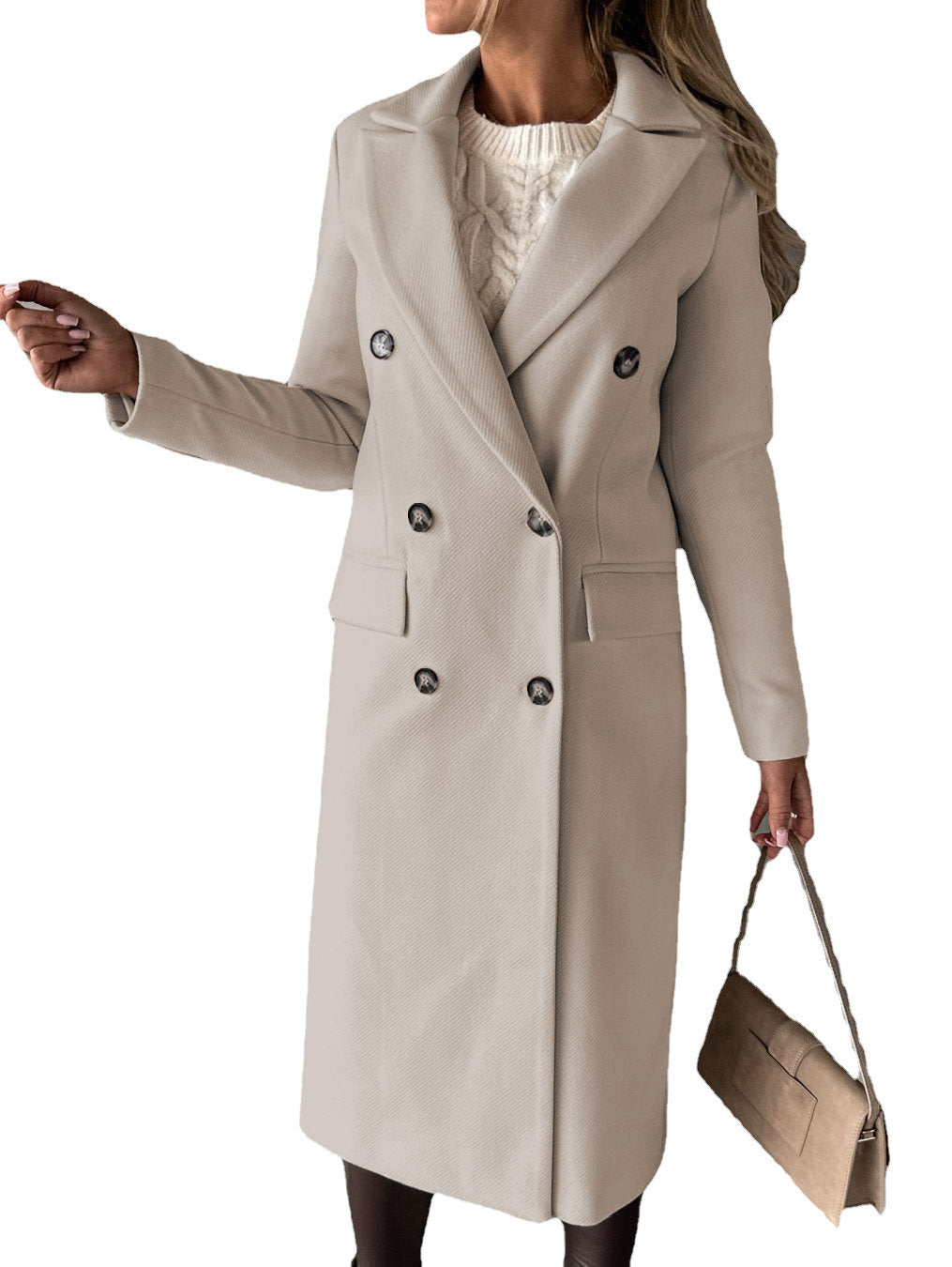 Double-breasted Lapel Coat Slim Long Coat