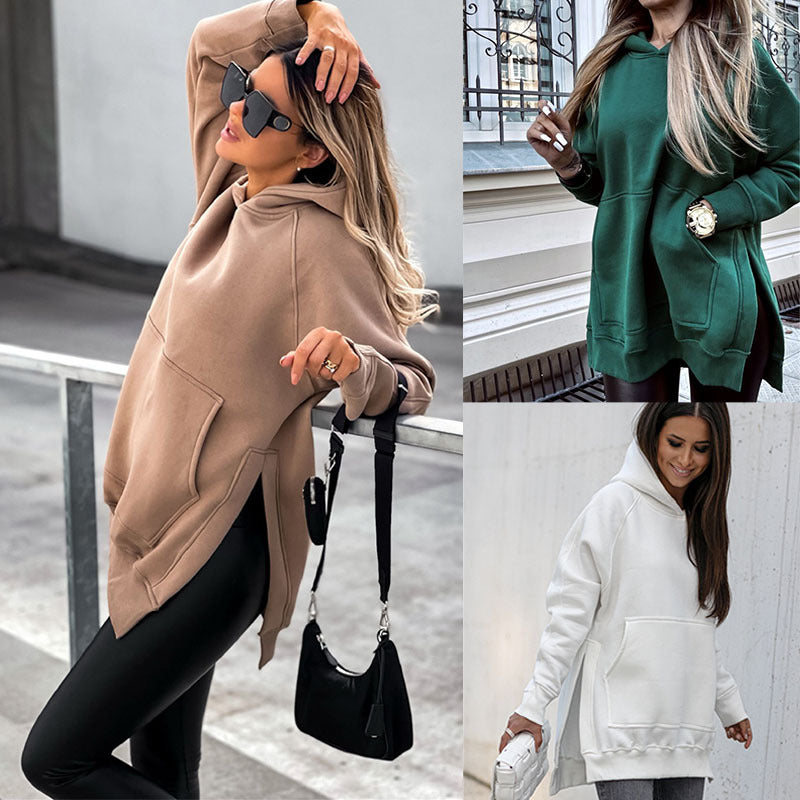 Kangaroo Pocket Side-Slit Cotton Hoodie