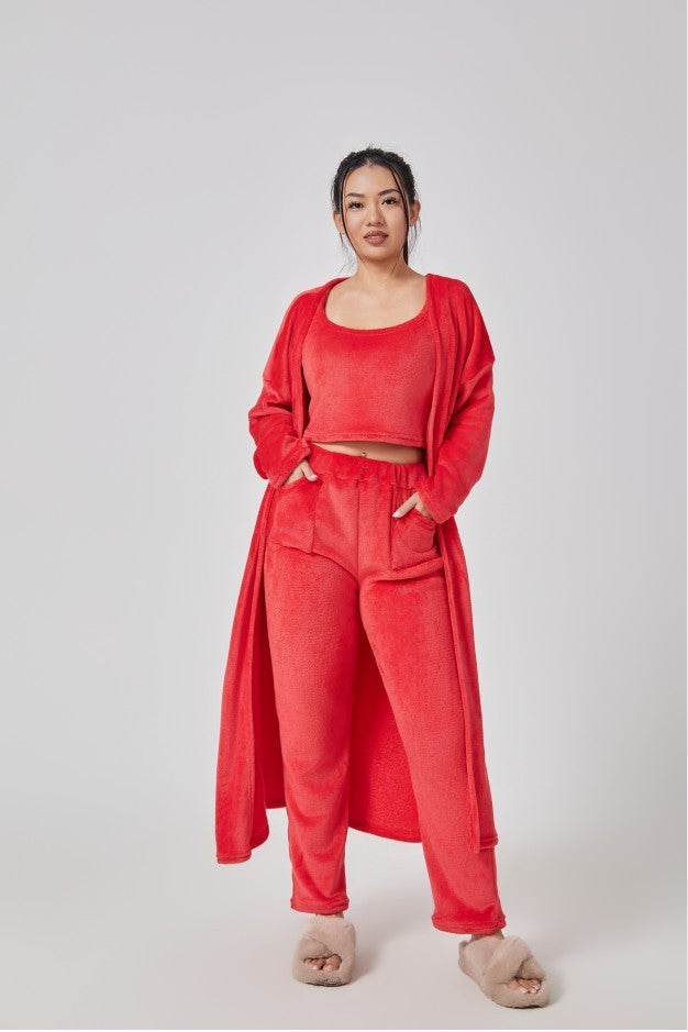 Cozy Pyjama Set 3 Piece Lounge Set - Vest, Trousers, Robe