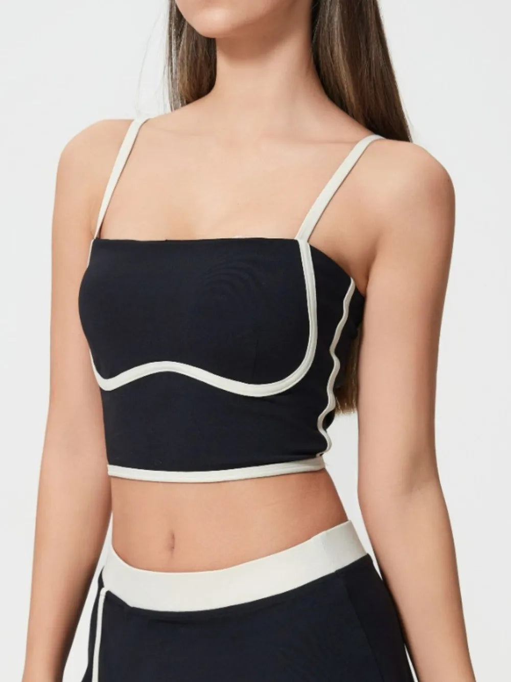 Contrast Trim Square Neck Active Cami with Detachable Chest Pads
