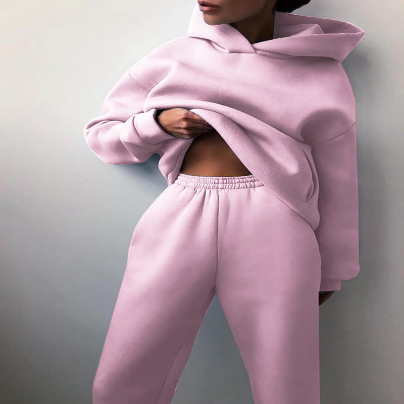 Casual Hooded Sweater Two-piece Fleece Tracksuit