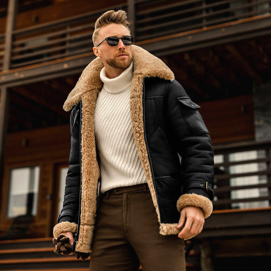 Military Leather & Faux Fur Heavyweight Jacket