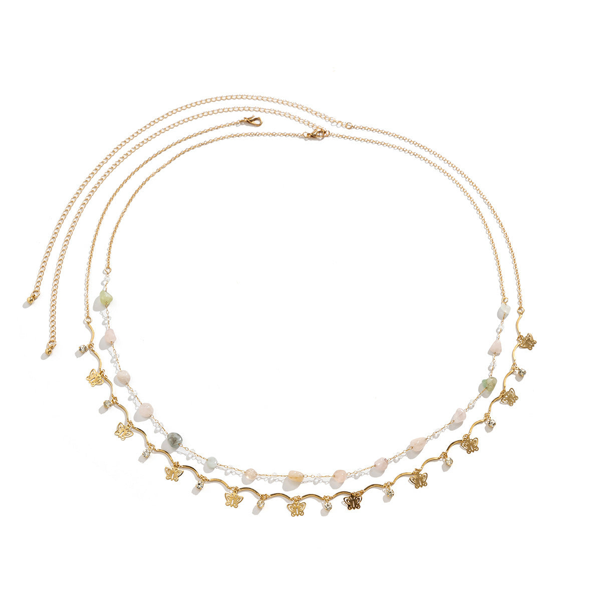 Double-layered crystal-coloured butterfly tassel body chain