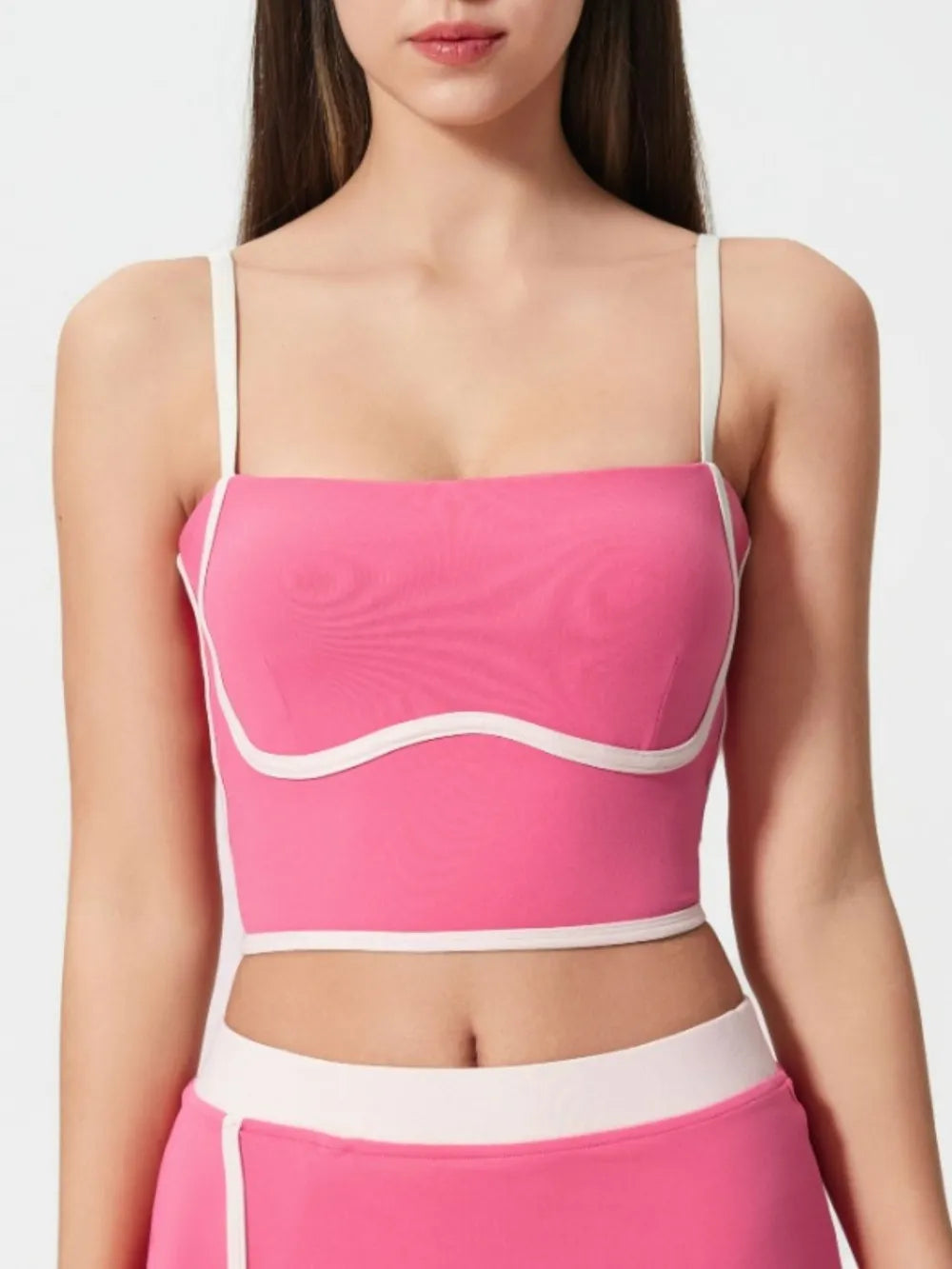 Contrast Trim Square Neck Active Cami with Detachable Chest Pads