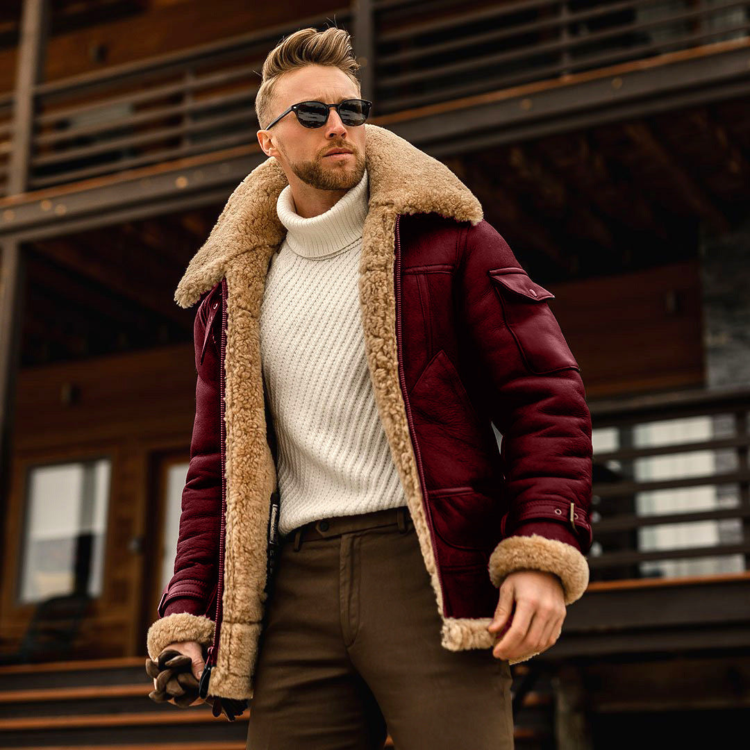 Military Leather & Faux Fur Heavyweight Jacket