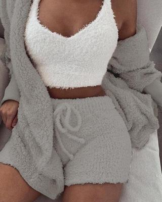 3pcs Luxurious Loungewear set - Tank, Robe, Shorts