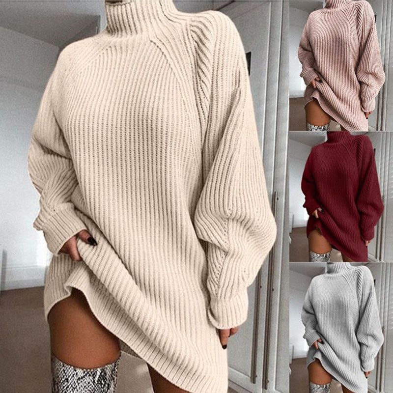 Knitted Turtleneck Long Sweater Sweater Dress