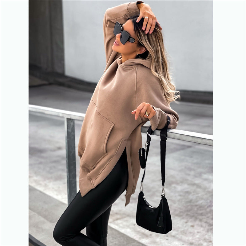 Kangaroo Pocket Side-Slit Cotton Hoodie