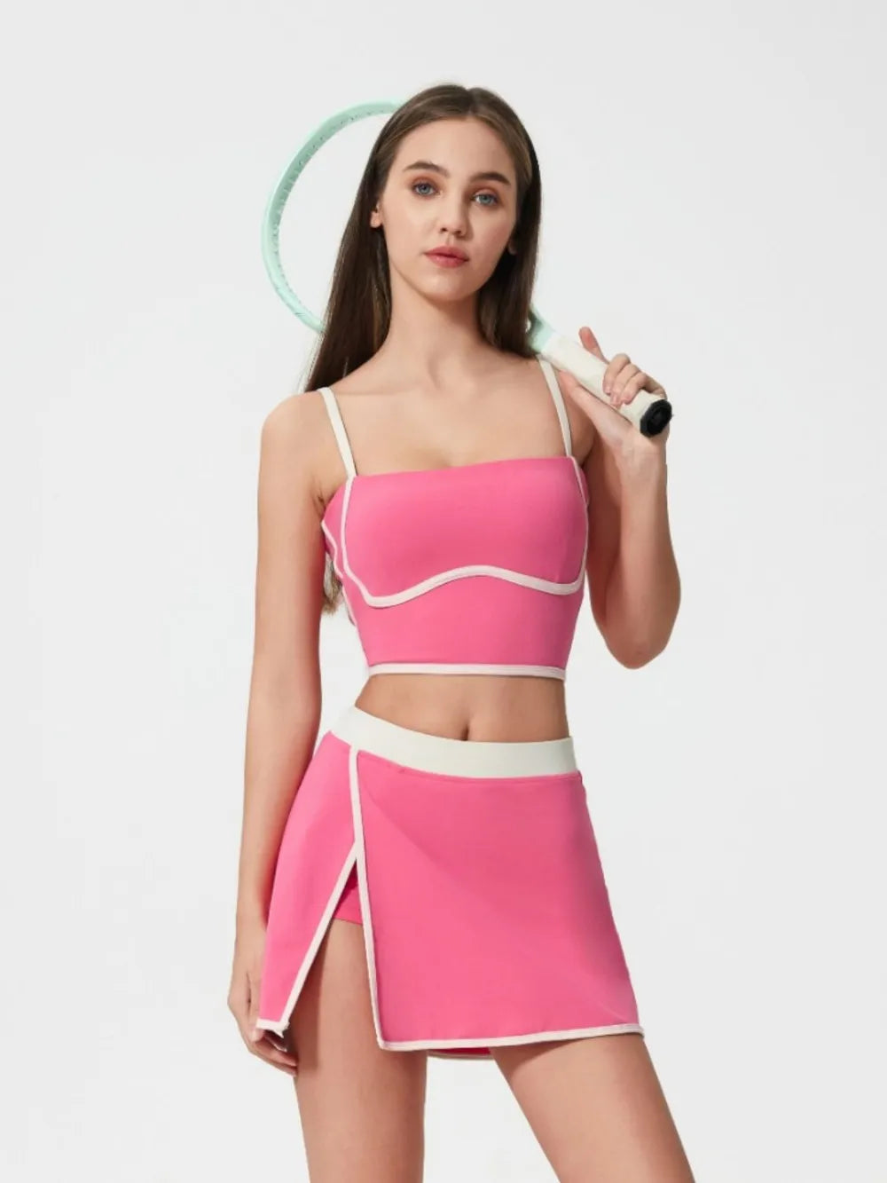 Contrast Trim Square Neck Active Cami with Detachable Chest Pads
