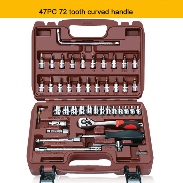 46-Piece Auto repair tool ratchet quick socket wrench set