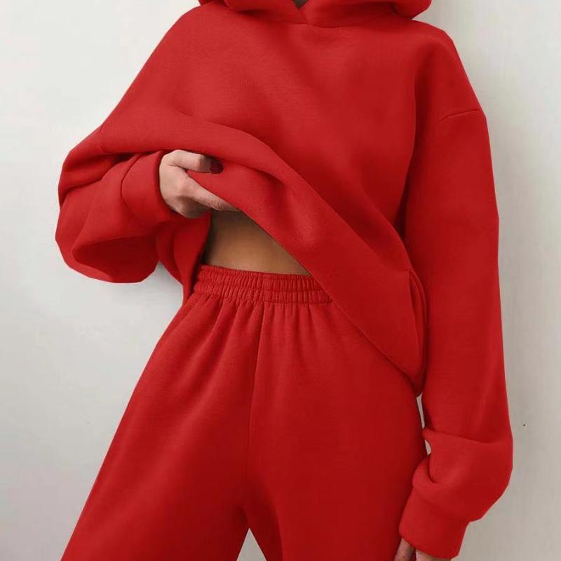 Casual Hooded Sweater Two-piece Fleece Tracksuit