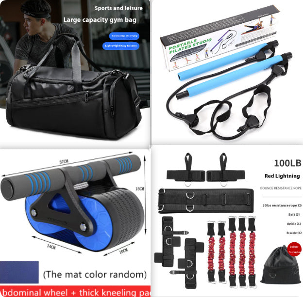Home Abdominal Double-Wheel Exercise Roller with Kneeling Mat