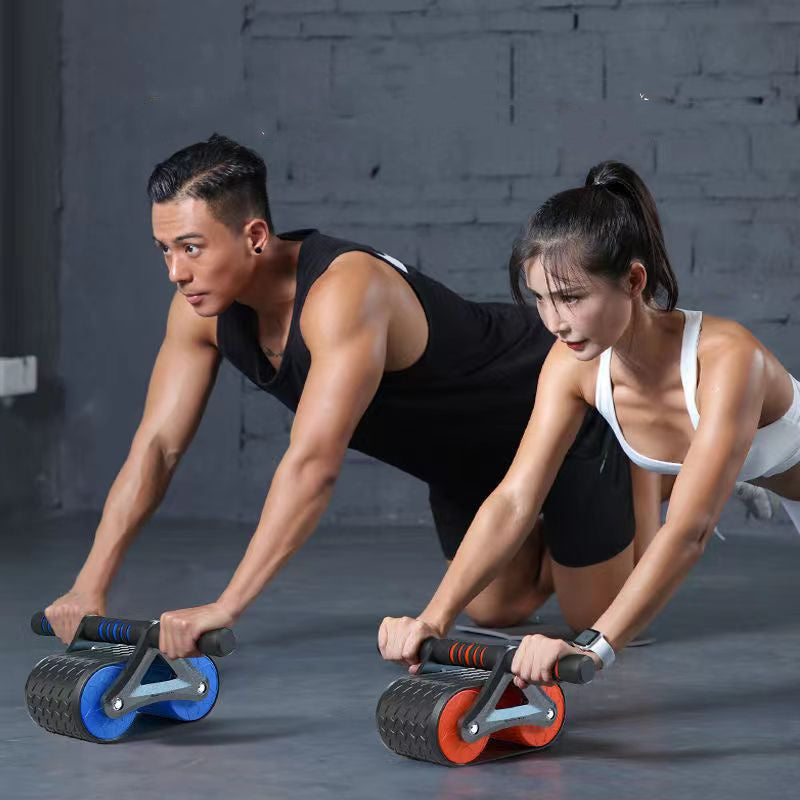 Home Abdominal Double-Wheel Exercise Roller with Kneeling Mat