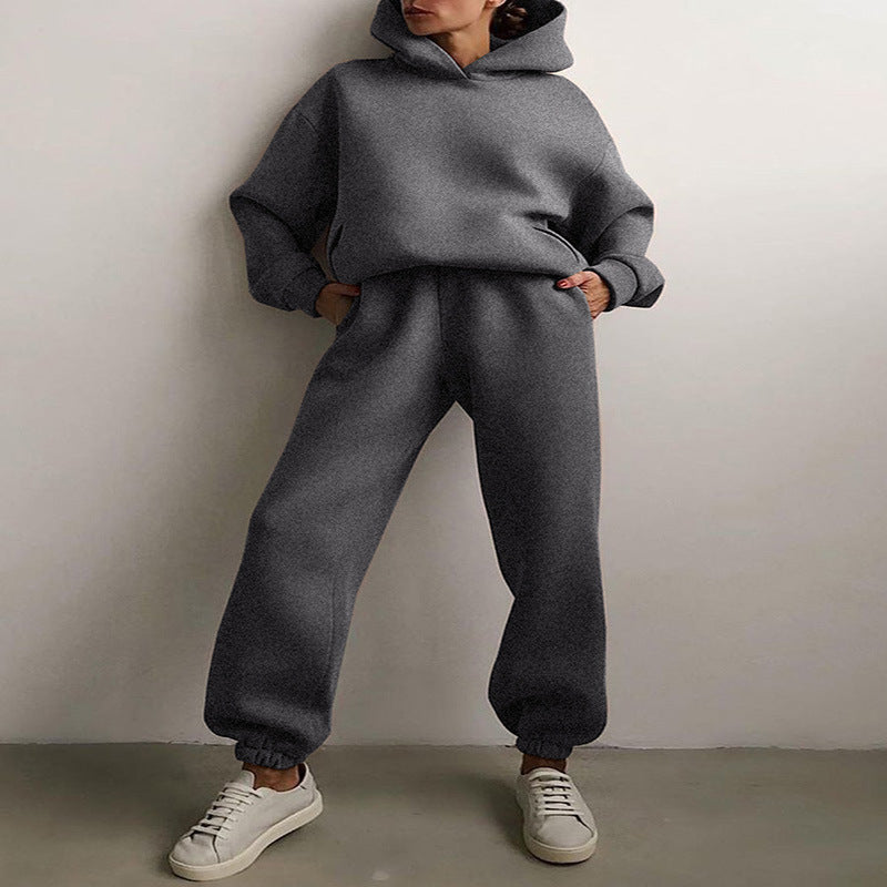 Casual Hooded Sweater Two-piece Fleece Tracksuit