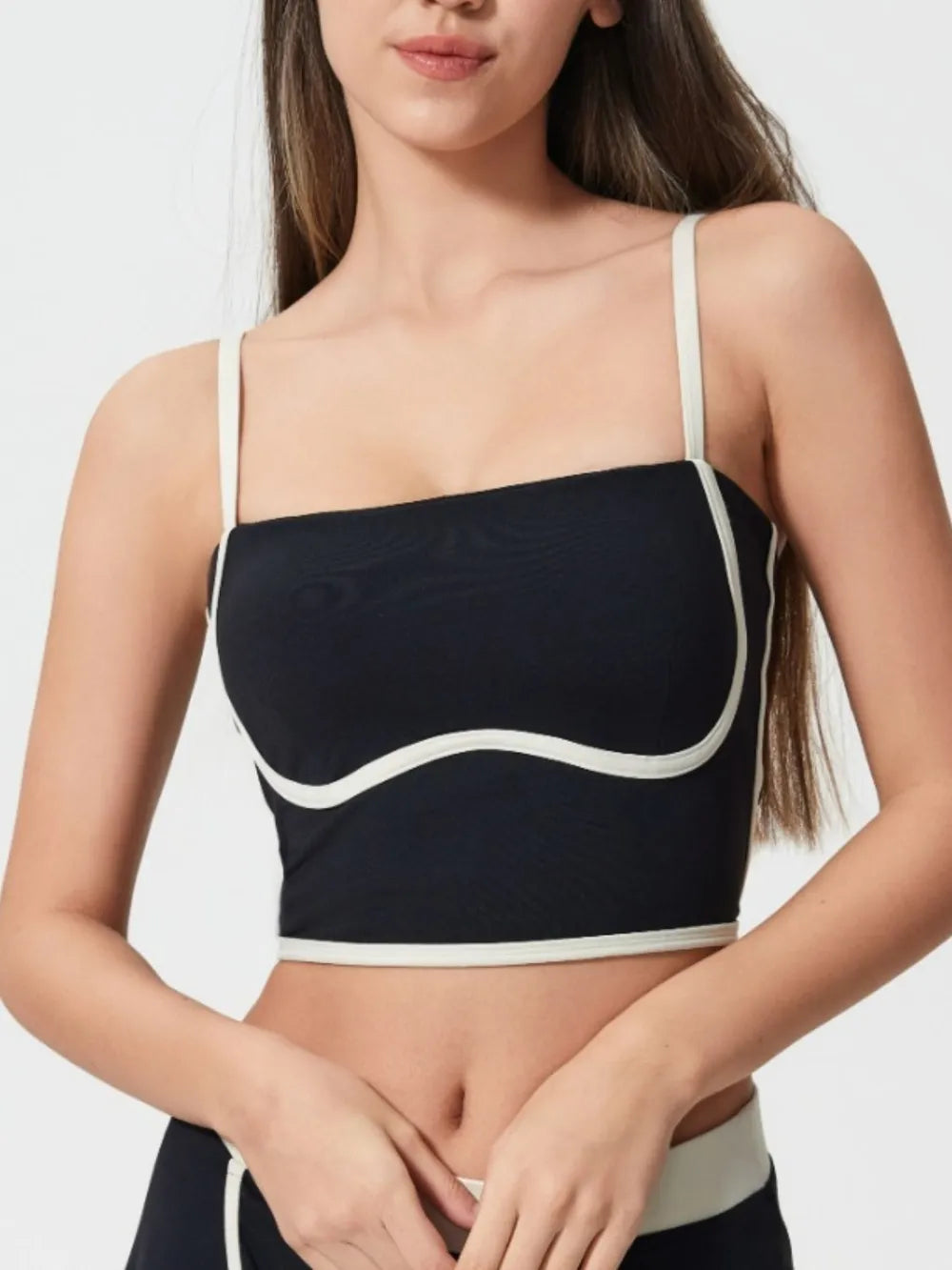 Contrast Trim Square Neck Active Cami with Detachable Chest Pads
