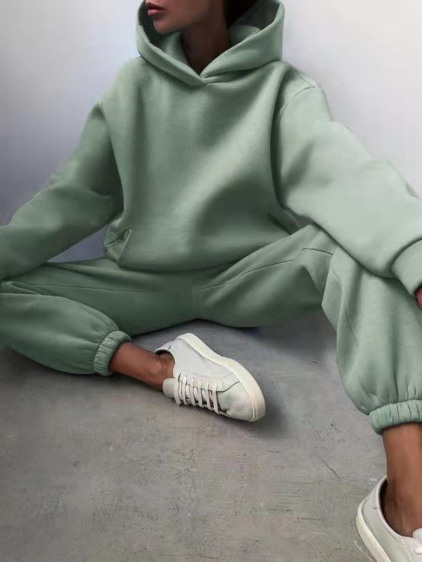 Casual Hooded Sweater Two-piece Fleece Tracksuit