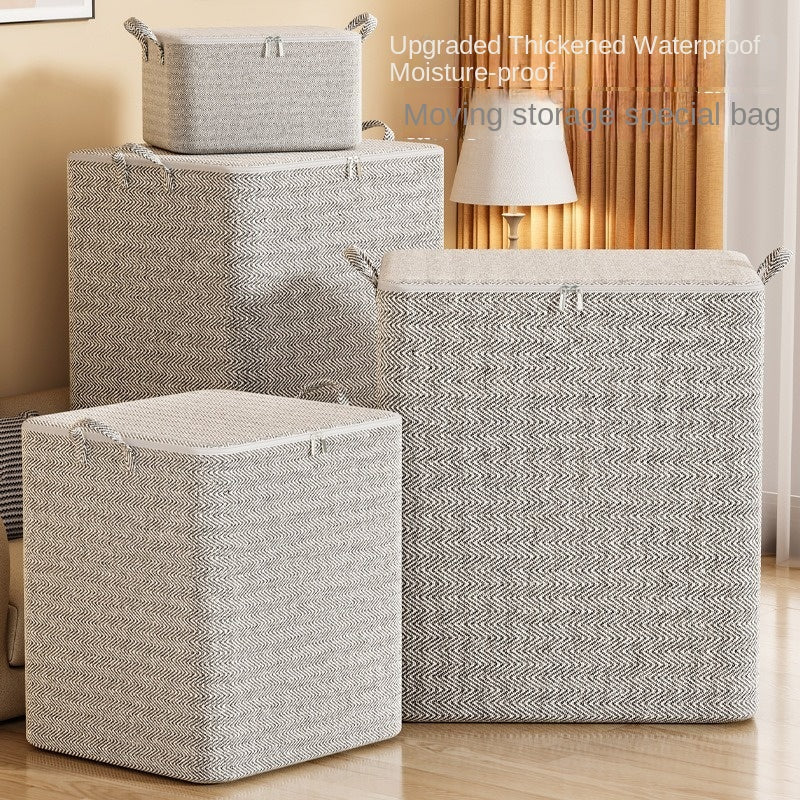 Grey Herringbone Storage Bag for Home Use, Dust-Proof Organiser for Blankets, Clothes, and Bedding Storage Bag